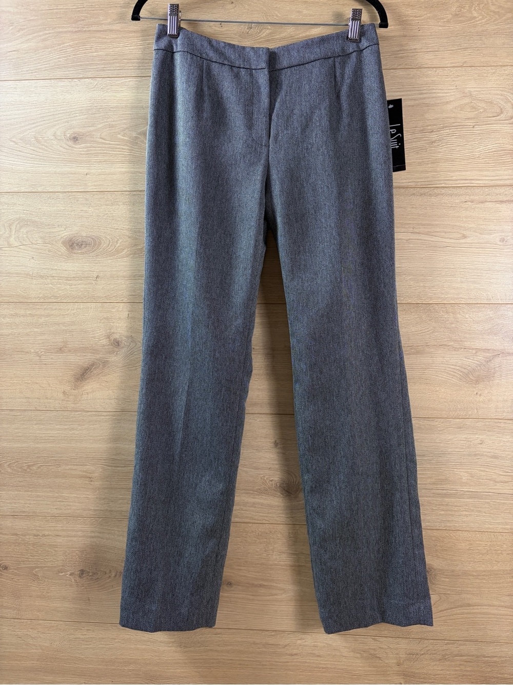 Le Suit Women's Gray Straight-Leg Herringbone Dress Pants 2 Petite